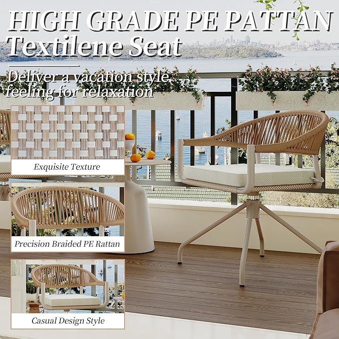 TWT Patio Dining Chairs Outdoor Stackable Dining Chairs for All Weather, Breathable Textilene Garden Outdoor Furniture for Backyard Deck (Brown, Rotatable Set of 2) TWT