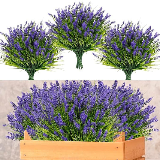 ZINHO 36 Bundles Artificial Flowers Outdoor, Faux Lavender Flowers with Grass UV Resistant Artificial Plants for Outdoor Outside Hanging Planter Window Box Garden Patio Front Porch Decor ZINHO
