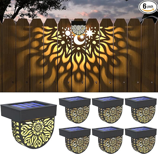 Solar Fence Lights 6 Pack Solar Deck Lights Waterproof LED Powered Step Wall Lanterns Outdoor Decorations Warm Yellow Decorative Lighting for Garden Backyard (Black) Gardsee