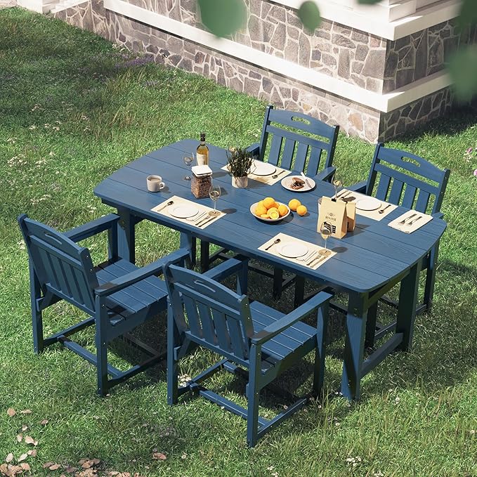 HDPE Outdoor Patio Dining Set with Table & 4 Chairs, All-Weather 5-Piece Outdoor Table and Chairs, 2" Umbrella Hole, Patio Furniture for Garden, Backyard, Deck | Navy Blue Suunyn