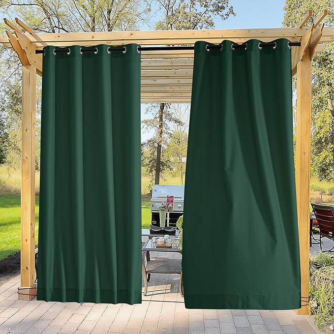 NICETOWN Canvas Outdoor Curtains for Christmas 2 Panels, Dark Green, W52 x L84 per Panel - Waterproof & Windproof Sun Shades with Grommet & Back Tab & Rod Pocket, Free Rope for Bottom Fixing NICETOWN