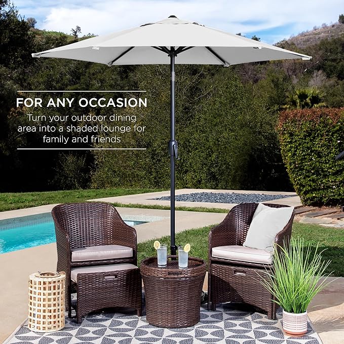 Best Choice Products 7.5ft Heavy-Duty Round Outdoor Market Table Patio Umbrella w/Steel Pole, Push Button Tilt, Easy Crank Lift - White BestChoiceProducts