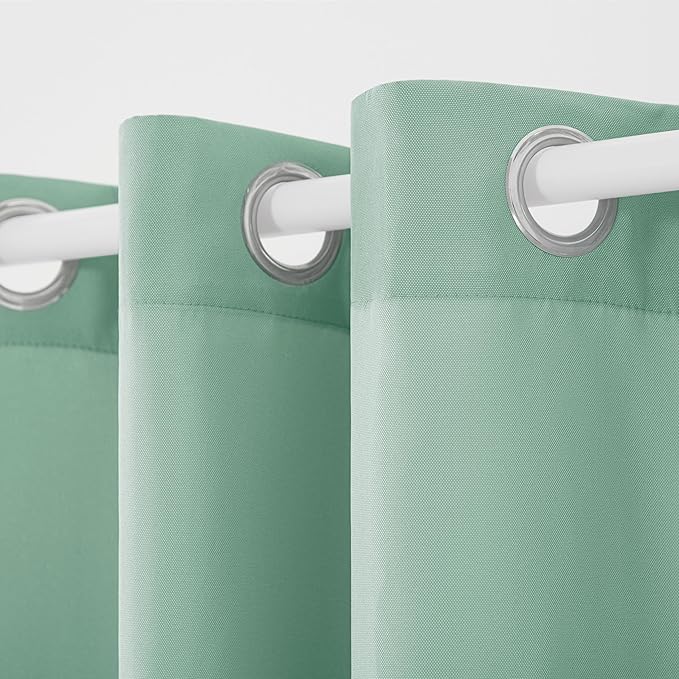 TOWN & COUNTRY BASICS Cabana Solid Heavyweight Indoor Outdoor Curtains, Light Filtering Opacity with Grommet Top, Water Repellent, 2-Pack Set, 54"x96", Seafoam TOWN+%26+COUNTRY+BASICS