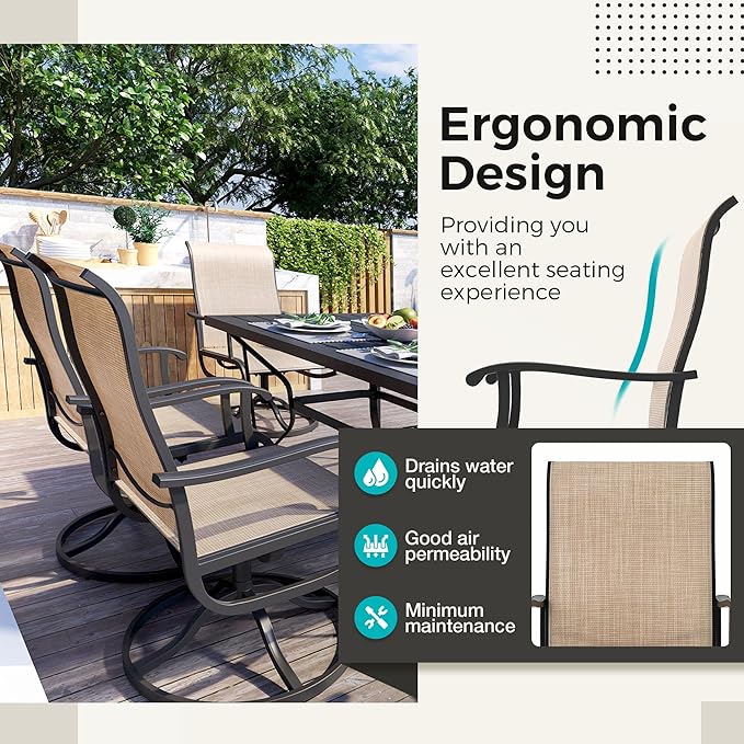 Pamapic 7-Piece Patio Dining Furniture Set with Swivel Chairs, Outdoor Table & 6 Textilene Chairs for Garden, Backyard, Pool, Deck, Beige Pamapic