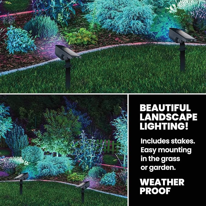 Bell+Howell Solar Lights Outdoor Bionic Burst Waterproof IP67 Path Lights, Landscape Outdoor Solar Lights for Yard Auto On/Off LED Bulbs, Wireless, Multicolor, Adjustable Light 2 Pieces BellHowell