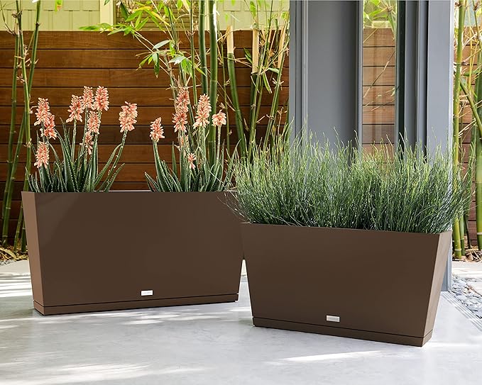Veradek Midori Long Trough Planter (Espresso, 31 inch - 2 Pack with 2 Saucer Trays) VeradekOutdoor