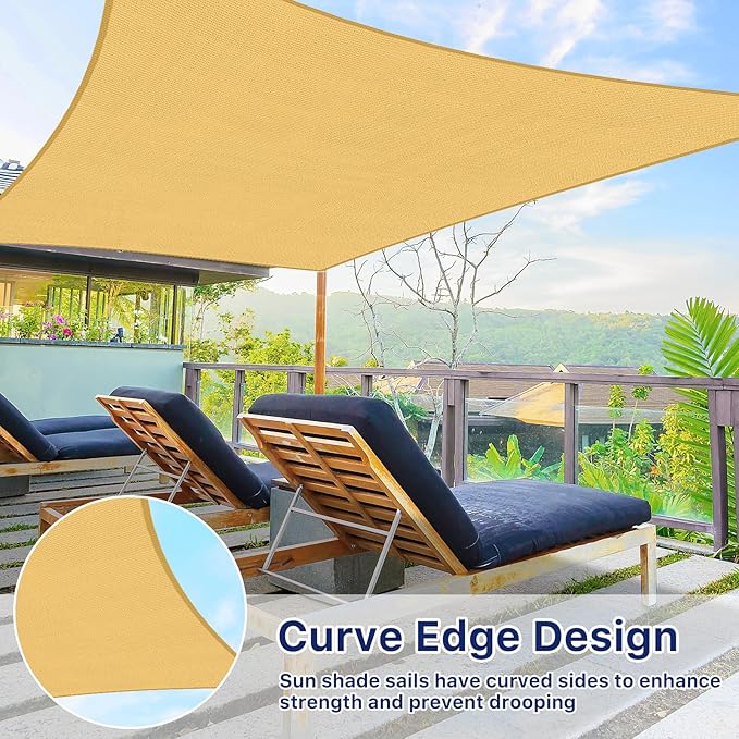 12'x12' Sun Shade Sail, UV Protection Outdoor Shade, Curved Tear Resistant Heavy Duty Sun Shade for Patio Garden, Backyard, Deck, Car Port, Playground, (Sand) RoomHacks