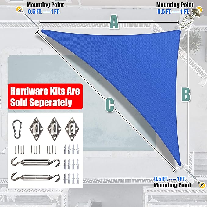 Amgo Custom Size 9' x 18' x 20.1' Blue Right Triangle Sun Shade Sail Order to Make Canopy Awning UPF50+ AGSLT, 95% UV Blockage, Water & Air Permeable, 200GSM Commercial Standard (We Customize) Amgo