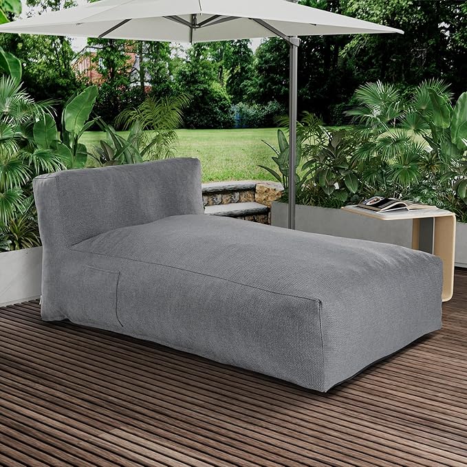 Outdoor Bean Bag Lounger Chair, Big Comfy Outdoor Daybed for Sunbathing and Tanning - Water-Resistant Patio Chaise and Pool Sun Lounger Furniture for Beach Deck (Charcoal Grey) SUNPEAK