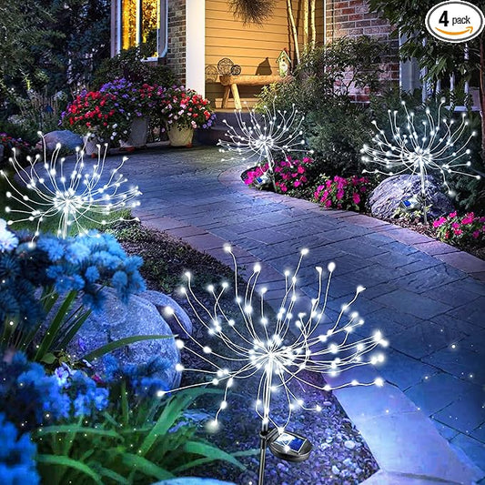 Anordsem Solar Garden Lights Outdoor: Bendable Copper Wire with 120 LED Firework Beads - Waterproof 2 White Lighting Modes for Yard Patio Path - Gardening Gifts for Homeowner Gardener Anordsem