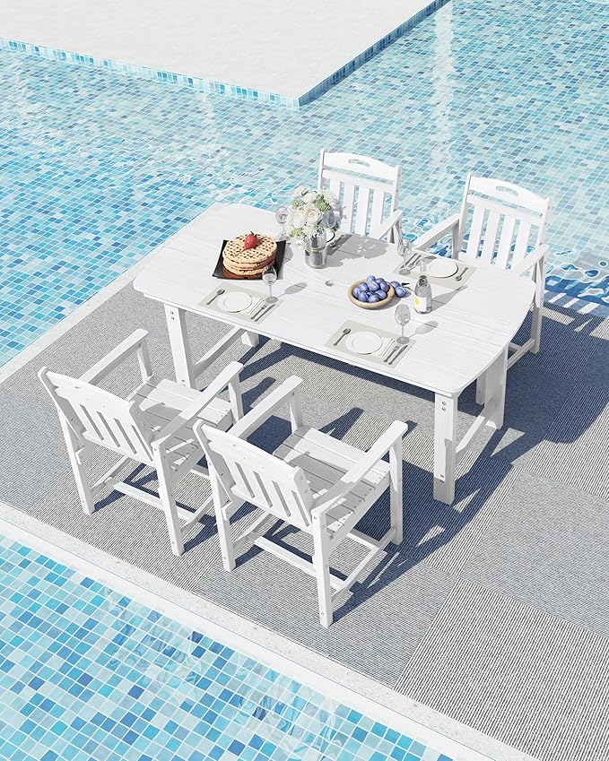 Ciokea HDPE Outdoor Dining Set, 5-Piece Patio Table and Chairs Set with Umbrella Hole, All-Weather Patio Dining Sets for 4, Durable Patio Furniture for Backyard, Garden, Lawn & Poolside, White CIOKEA