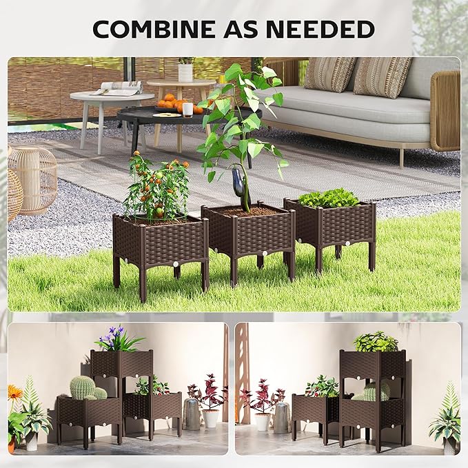 Outsunny Plastic Raised Garden Bed with Legs, Self Watering Elevated Planter Boxes with Drainage Holes and Plugs, Easy Assembly Outdoor Planter Box for Patio Yard Balcony, Vegetables, Flowers, Herbs Outsunny