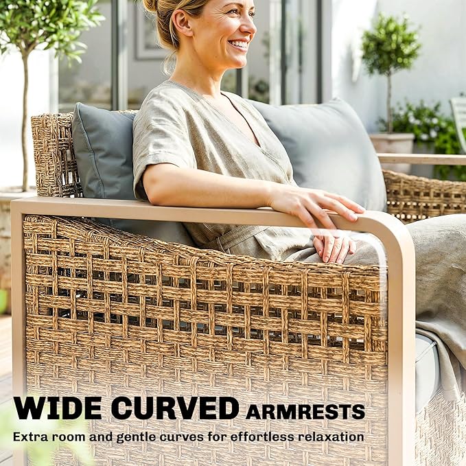 Outsunny Outdoor Patio Couch with Wide and Deep Seat, 3 Seater Wicker Outdoor Sofa with Wide Metal Armrests, Patio Furniture Couch with Cushions for Porch, Garden, Backyard, Gray | Removable Covers Outsunny