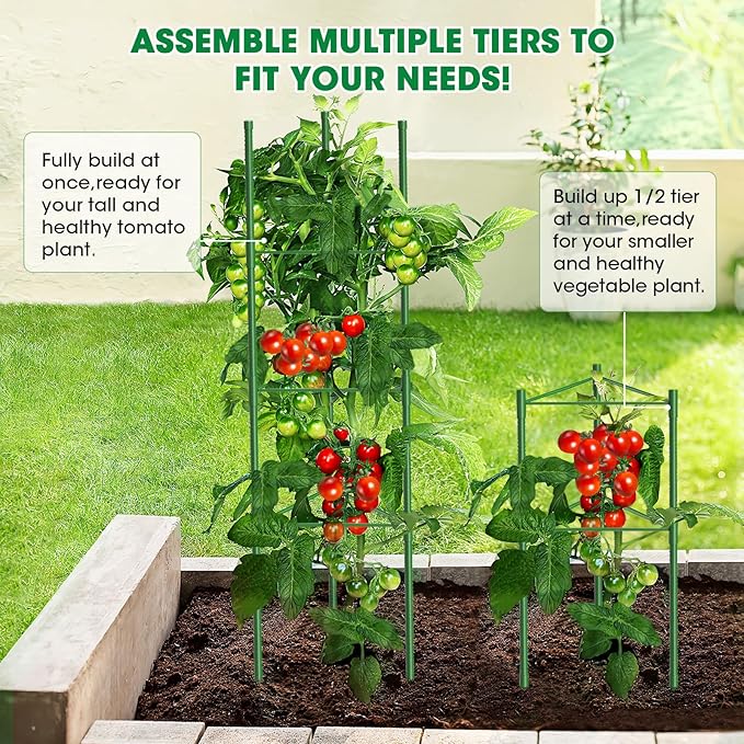 3 Pack Tomato Cages, 51.2in Tomato Plant Support Stakes Heavy-Duty, Garden Tomato Cages & Trellis for Climbing Vegetables, Tomatoes, Peppers, and Potted Plants(3) MQUPIN