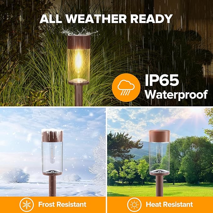 UME 10 Pack Solar Pathway Lights Outdoor, Bright Solar Garden Lights with Metal Design–IP65 Waterproof, Auto On/Off, 3000K LED Landscape Lighting for Yard, Lawn, Walkway, Driveway, Patio Decor UME