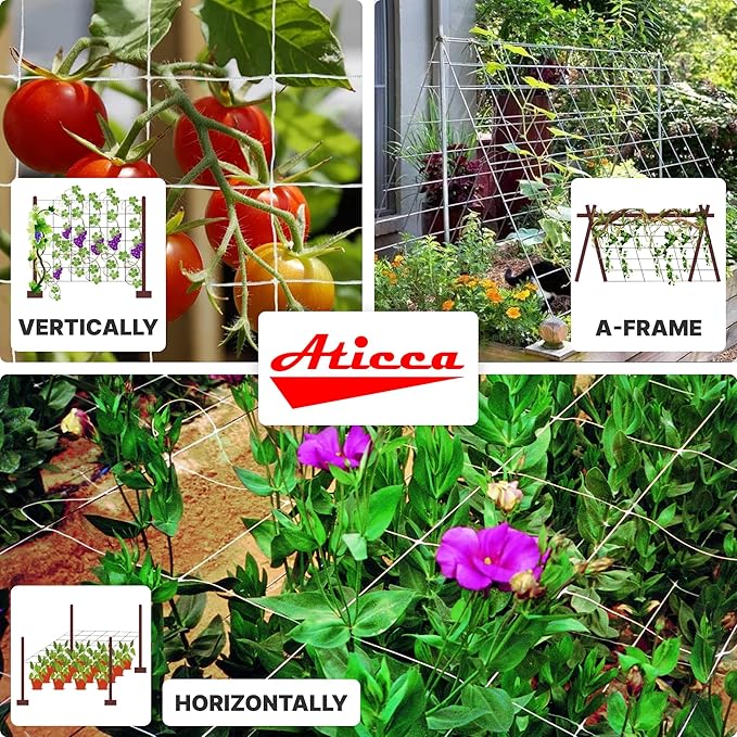 Plastic Trellis Netting 79" x 328 ft Heavy Duty Plant Support Netting White - 6 Inch Garden Trellis on Roll - Mesh for Growing Vine Climbing Plants, Flowers, Peas, and Cucumber Aticca