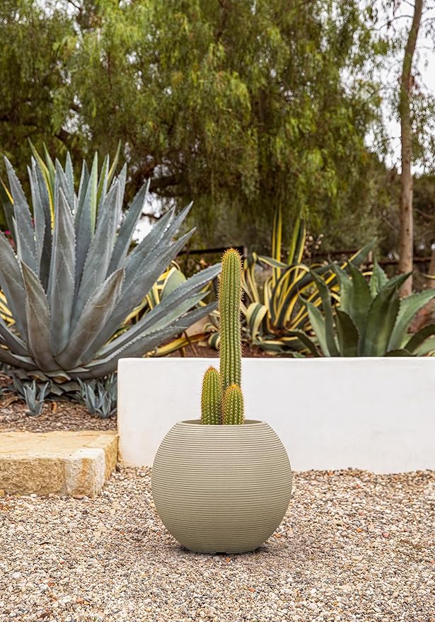 Veradek Strata Series Sphere Round Planter for Patio & Backyard | Durable Plastic-Stone Material | Modern Décor for Tall Trees and Plants VeradekOutdoor