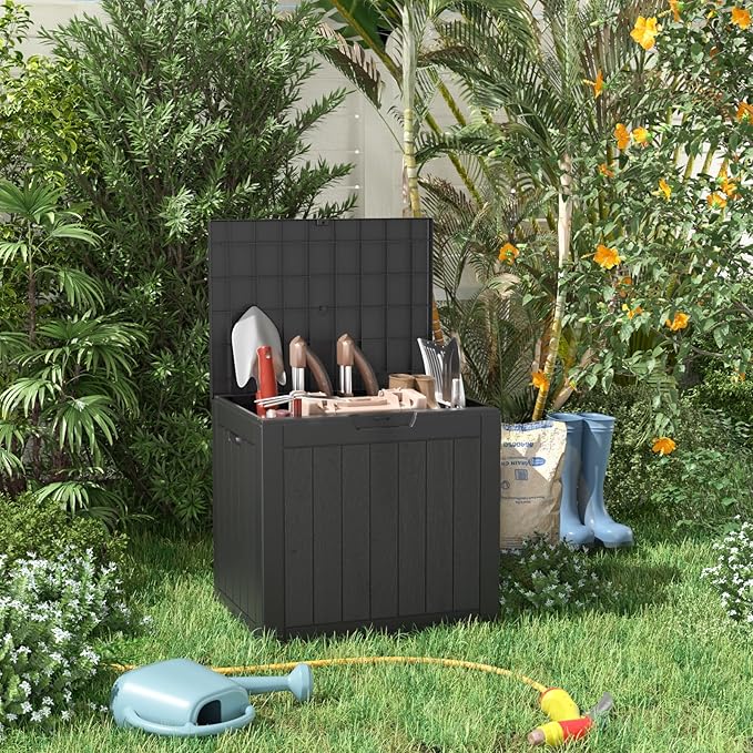 31 Gallon Resin Deck Box, Lockable Patio Outdoor Storage Box for Furniture, Garden Tools and Tools Storage, Waterproof Outside Storage Boxes - Black OutdoorLivingPerfected