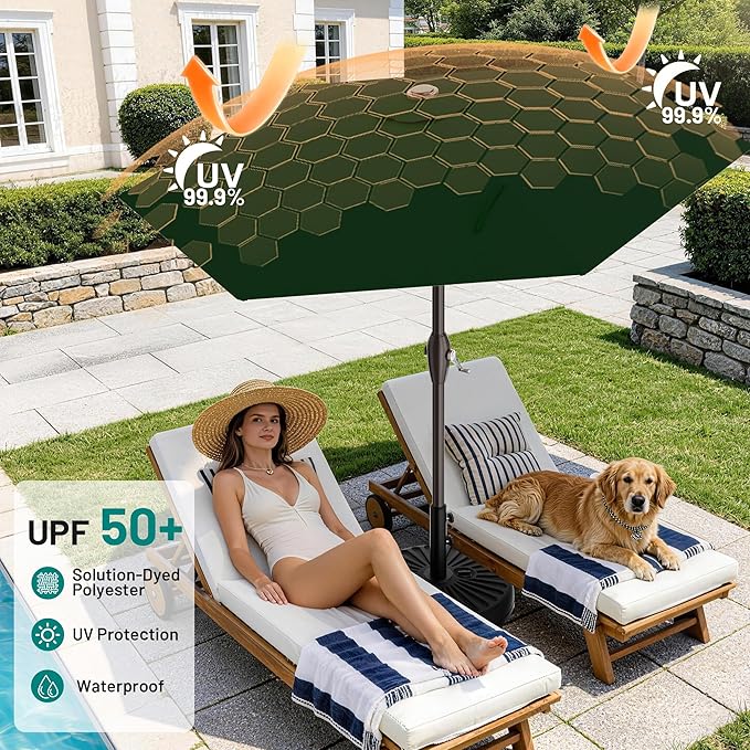AreShark 7.5FT Patio Umbrella Table Market Umbrella with 6 Sturdy Ribs, Button Tilt/Crank, Heavy-Duty Outdoor Umbrellas for Pool, Deck, Garden and Backyard, Dark Green Rootora