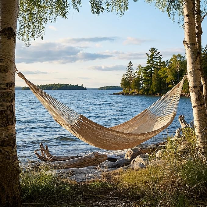 Sunnydaze Handwoven XXL Thick Cord Mayan Double Hammock for Outside - 625-Pound Capacity Heavy-Duty Outdoor Hammock - Natural SunnydazeDecor