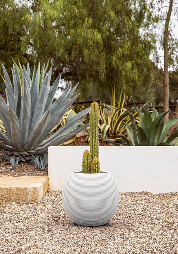 Veradek Strata Series Sphere Round Planter for Patio & Backyard | Durable Plastic-Stone Material | Modern Décor for Tall Trees and Plants VeradekOutdoor