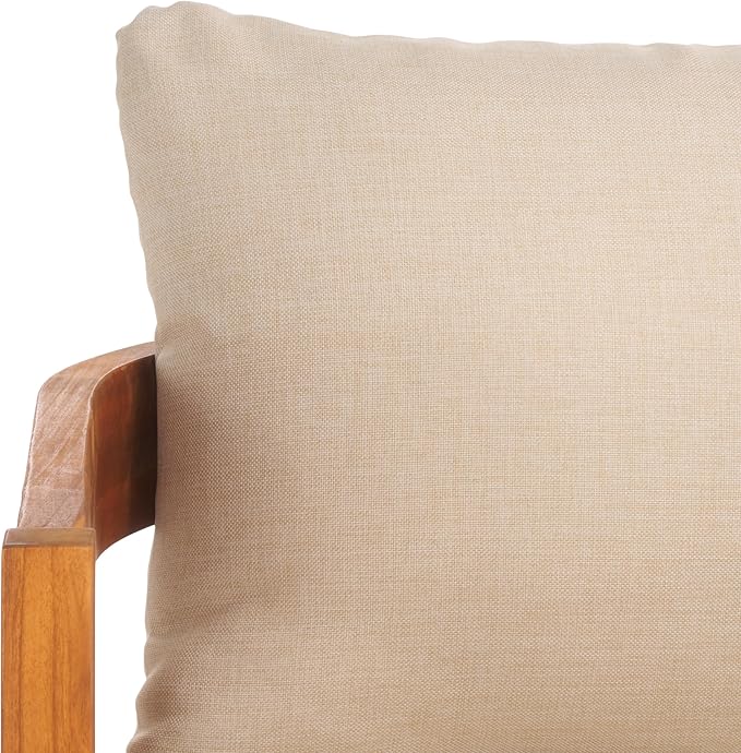 SAFAVIEH Outdoor Collection Owen Acacia Solid Wood Natural/Taupe Cushion 3-Seater Sofa SAFAVIEH