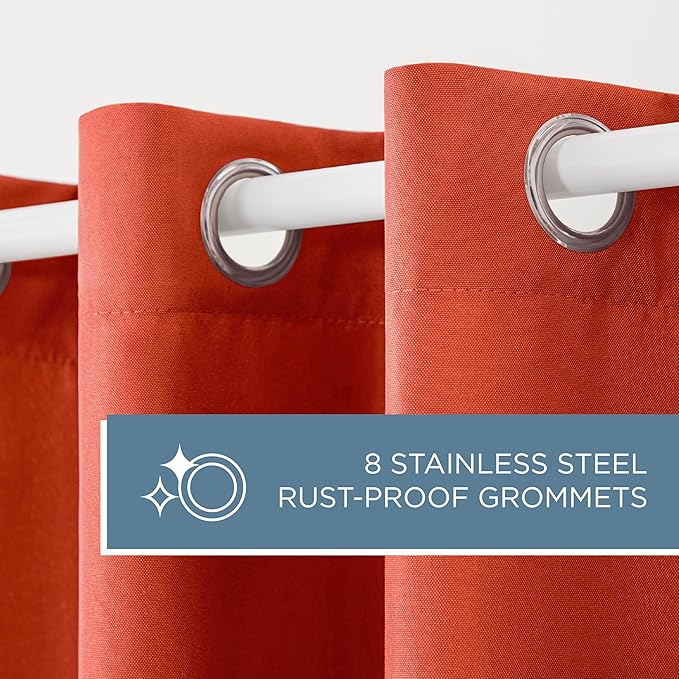 TOWN & COUNTRY BASICS Cabana Solid Heavyweight Indoor Outdoor Curtains, Light Filtering Opacity with Grommet Top, Water Repellent, 2-Pack Set, 54"x120", Mecca Orange TOWN+%26+COUNTRY+BASICS