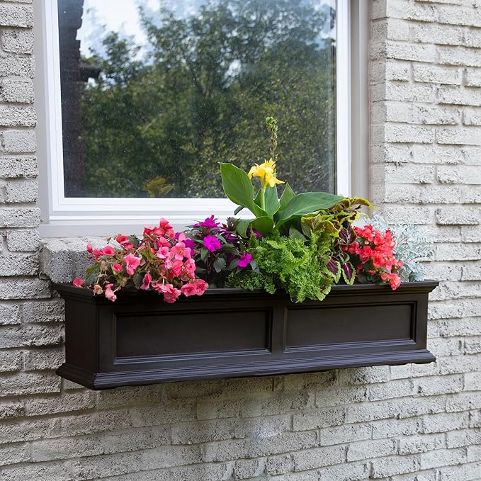Mayne Fairfield 4-Foot Window Box – Self-Watering, Weather-Resistant Planter for Flowers – Durable Design for Outdoor Use, Perfect for Windows Mayne