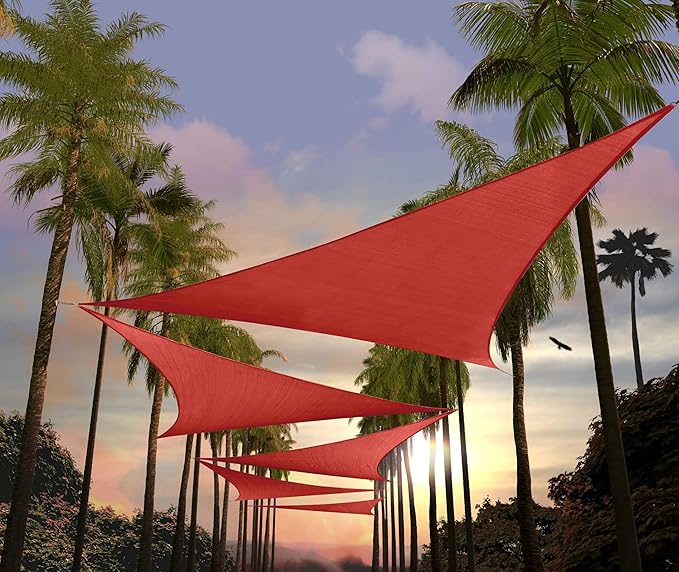 Amgo Custom Size 8' x 8' x 8' Red Triangle Sun Shade Sail Order to Make Canopy Awning UPF50+ AGSLT, 95% UV Blockage, Water & Air Permeable, 200GSM Commercial Standard (We Customize) Amgo