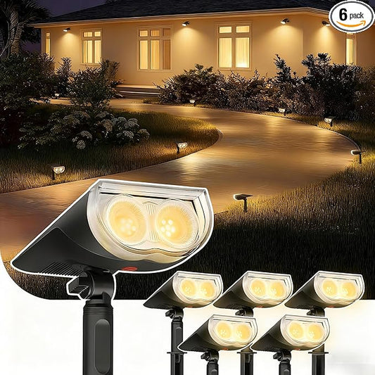 Linkind Solar Lights Outdoor StarRayS, Bright Solar Spot Lights Outdoor, IP67 Waterproof Spotlights for Landscape Garden Yard Walkway Patio Tree（Warm White, 6 Pack） Linkind