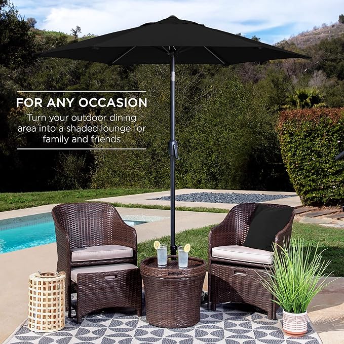 Best Choice Products 7.5ft Heavy-Duty Round Outdoor Market Table Patio Umbrella w/Steel Pole, Push Button Tilt, Easy Crank Lift - Black BestChoiceProducts
