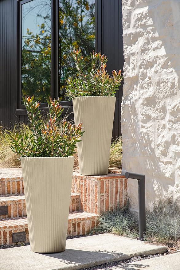 Veradek Demi Series Tall Planter for Porch, Patio, Backyard | Durable Plastic-Stone Composite Material | Modern Décor for Tall Plants, Grasses VeradekOutdoor