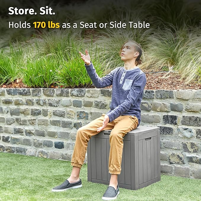 EAST OAK Outdoor Storage Box, 31 Gallon Deck Box Indoor and Outdoor Use, Waterproof Resin Storage Bin for Package Delivery, Patio Cushions, Gardening Tools, Lockable, UV Resistant, Grey EASTOAK