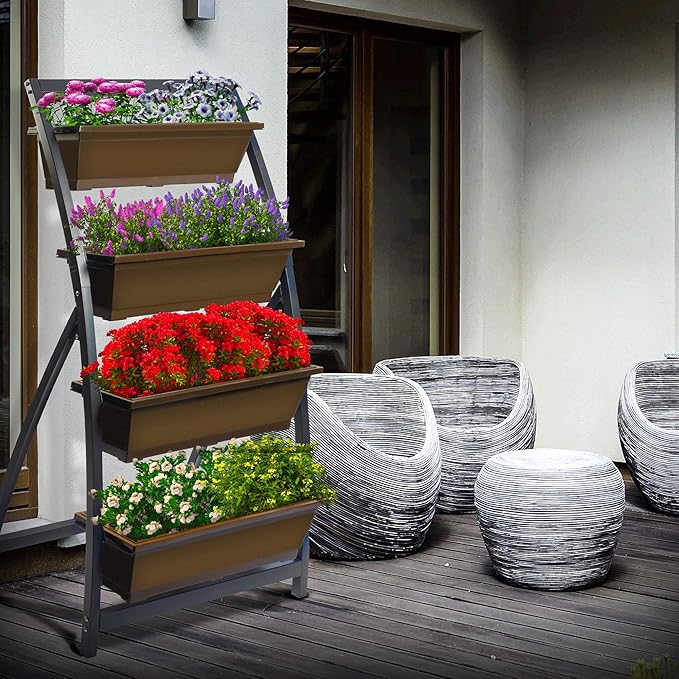 6-Ft Raised Garden Bed - Vertical Garden Freestanding Elevated Planter with 4 Container Boxes - Good for Patio or Balcony Indoor and Outdoor - Perfect to Grow Vegetables Herbs Flowers OutlandLiving