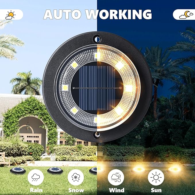 Flacchi Solar Lights Outdoor - Solar Powered Ground Lights Outdoor Solar Disk Light Waterproof Landscape Light for Patio Yard Pathway Walkway Driveway (Warm White, 12 Pack) Flacchi