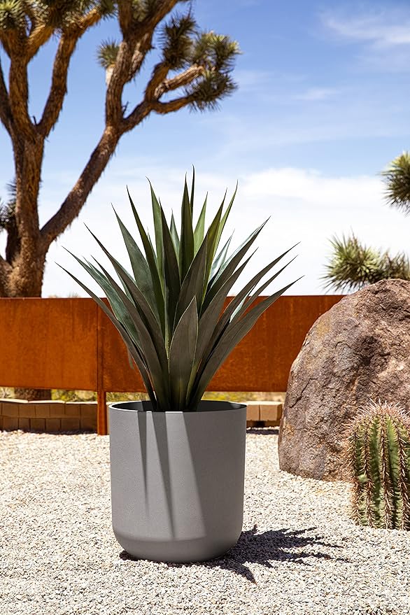 Veradek Mason Series Lima Planter - Round Planter for Indoor or Outdoor Porch/Garden | Made from Plastic-Stone Composite with Drainage Holes | Modern Décor for Succulents, Flowers, Small Plants VeradekOutdoor