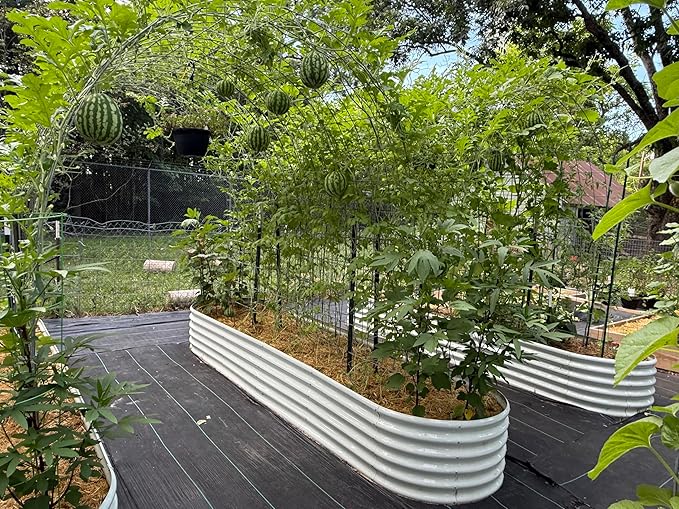 A ANLEOLIFE Set of 14, 18 Inch Tall Raised Garden Beds Kit, Heart-Shaped, Long Oval & Round Metal Planters – Ideal for Creative Garden Layouts, Antique White AAnleolife