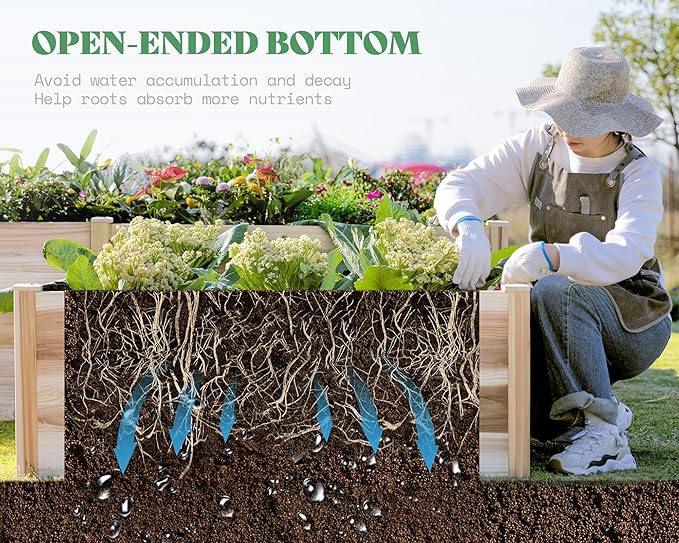 AMERLIFE Raised Garden Bed – 12x12x2 ft H-Shaped Wooden Planter Box, 180 Cu. Ft Capacity, Double-Layer Design for Outdoor Patio, Yard, and Garden Use AMERLIFE