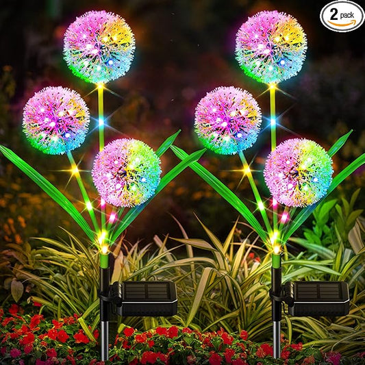Solar Lights Outdoor Garden Decor: 2 Pack Upgraded Solar Dandelion Garden Light Decorative Landscape Lighting - Waterproof Outside Color Gift for Mothers Day Decoration for Yard Lawn Patio BONLION