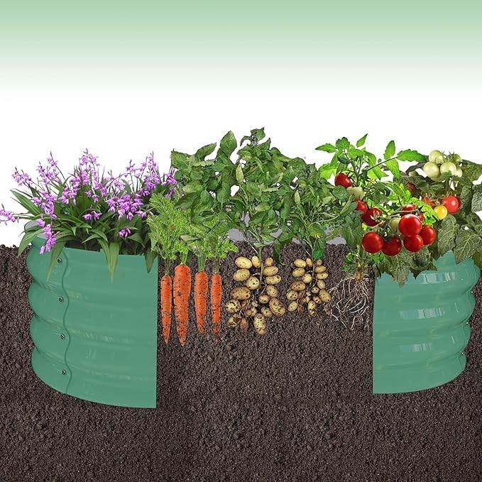 GarveeLife 2-Pack Galvanized Raised Garden Bed – Rust-Resistant Petal-Shaped Outdoor Planter Box with Open Base for Herbs, Veggies & Flowers, Ground-Connected Design for Deep Root Growth,Green GarveeLife