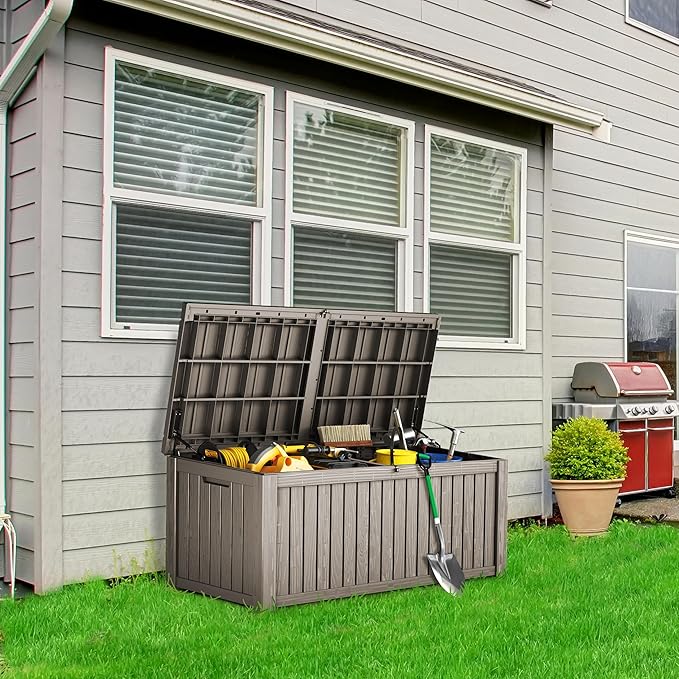 TARKARI 180 Gallon Lockable Resin Deck Box, Waterproof & UV-Resistant Outdoor Storage Box for Outdoor Cushion Storage, Garden Tools & Pool Accessories Storage, Gray Home