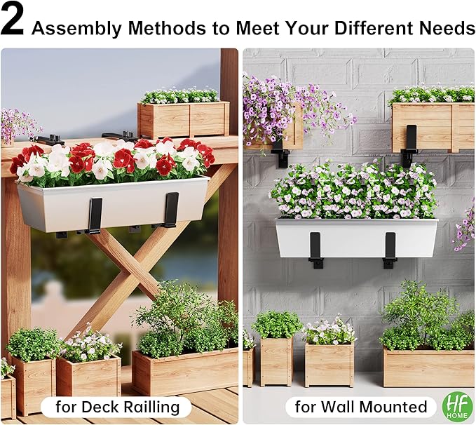 HFHOME 6PCS Adjustable Planter Box Brackets, Brackets for Window Boxes Planters Hanging Flower Box Holders, Wall Mount Holder for Windowsills, Garden, Fences, and Balcony - Black (Patent Registered) HFHOME
