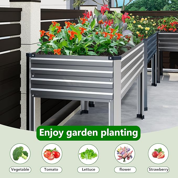 Galvanized Raised Garden Bed with Legs,2PCS 48×24×30in Elevated Planter Box for Backyard,Outdoor Garden, Patio, Balcony, 350lb Capacity,Silver DIIYIV