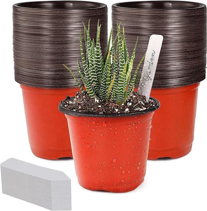 TDHDIKE 4" Small Plastic Plant Nursery Pot/Pots (100pcs) Seedlings Flower Plant Container Seed Starting Pots , Come with 100pcs Plant Labels TDHDIKE