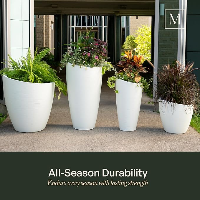 Mayne Modesto 32-Inch Tall Planter – Weather-Resistant Planter for Flowers – Durable Indoor/Outdoor Design for Patio, Porch, or Entryway Mayne