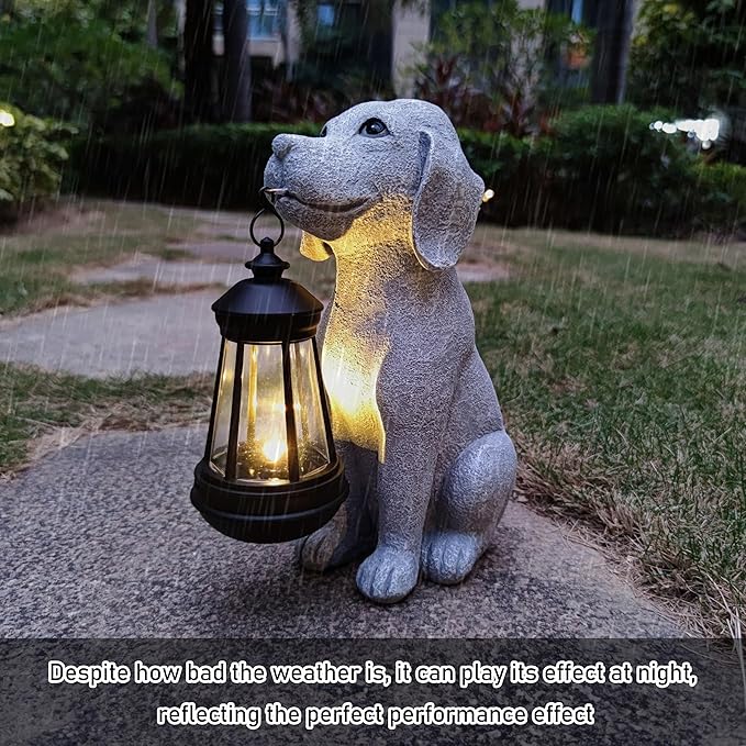 Solar Dog Outdoor Garden Statue with LED Light,Dog Solar Lights Lantern Outside Decorations for Yard, Lawn Decor Statue for Patio, Balcony, Yard Ornament,Unique Dog Gifts for Mom Qobumy