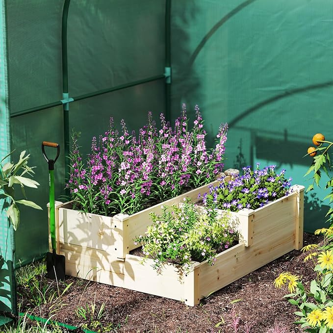 Giantex Raised Garden Bed, Wood Planter Box for Vegetables Flowers Fruit Herb, Easy Assembly, Garden Box Container for Backyard, Patio, Balcony (43" Lx35 Wx14.5 H) Giantex