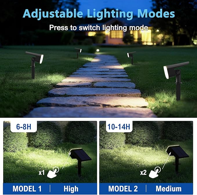 Solar Lights Outdoor Waterproof IP65, Super Bright LED,Cool Light 2 Lighting Modes Selectable, Solar Powered Yard Garden Solar Spot Lights for Outside Landscape Auto On/Off -8 Pack JEJOT