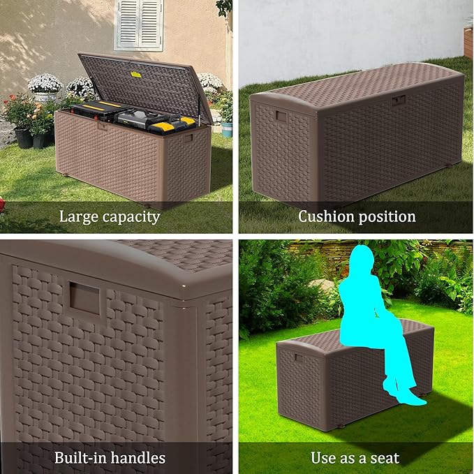 TARKARI Premium Pro Edition 180 Gallon Lockable Resin Deck Box, Waterproof & UV-Resistant Outdoor Storage Box for Outdoor Cushion Storage, Garden Tools & Pool Accessories Storage, Brown Home