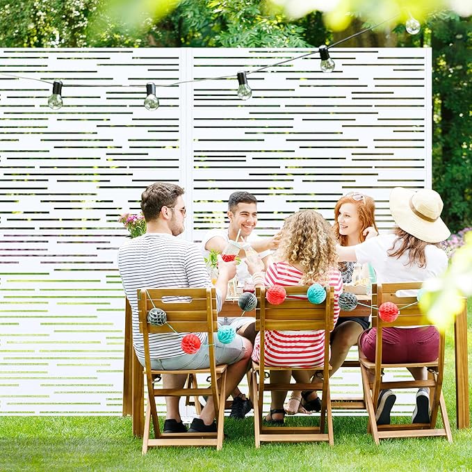 Casaphoria Metal Privacy Screen Outdoor, 72" H x 47" W Freestanding Decorative Privacy Screen for Patio Deck Balcony Garden with Stable Base, White-Shine Casaphoria